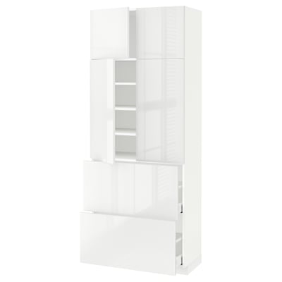 METOD / MAXIMERA Hi cab w shlvs/2 drawers/4 doors, white/Ringhult white, 80x41x200 cm