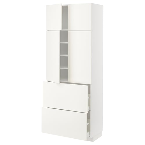 A white METOD kitchen cabinet with multiple doors and shelves.
