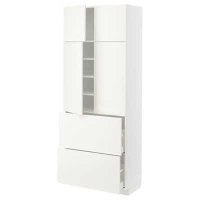 METOD / MAXIMERA Hi cab w shlvs/2 drawers/4 doors, white/Vallstena white, 80x41x200 cm