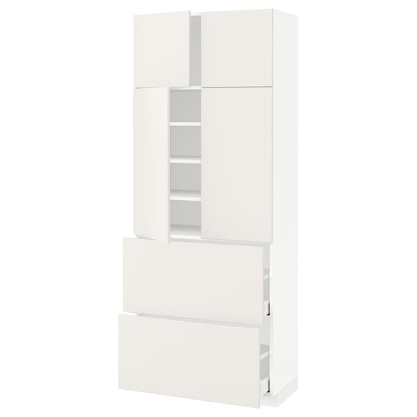 METOD / MAXIMERA Hi cab w shlvs/2 drawers/4 doors, white/Veddinge white, 80x41x200 cm