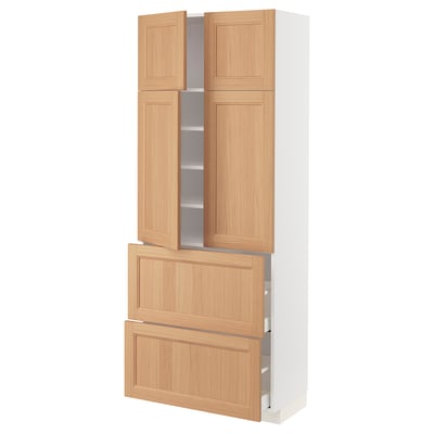 METOD / MAXIMERA Hi cab w shlvs/2 drawers/4 doors, white/Vedhamn oak, 80x41x200 cm