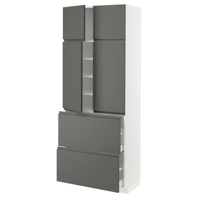 METOD / MAXIMERA Hi cab w shlvs/2 drawers/4 doors, white/Voxtorp dark grey, 80x41x200 cm