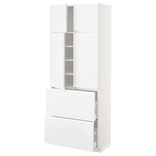 A white METOD kitchen cabinet with glossy finish and smooth doors.