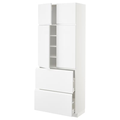 METOD / MAXIMERA Hi cab w shlvs/2 drawers/4 doors, white/Voxtorp high-gloss/white, 80x41x200 cm