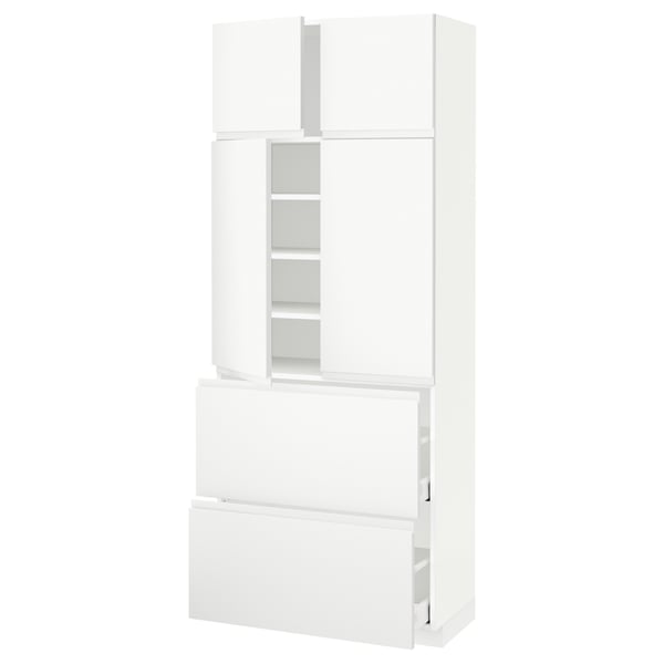 METOD / MAXIMERA Hi cab w shlvs/2 drawers/4 doors, white/Voxtorp matt white, 80x41x200 cm