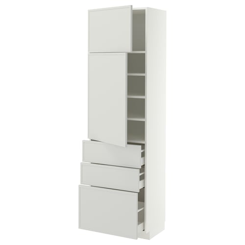 METOD / MAXIMERA Hi cab w shlvs/3 drawers/2 doors, white/Aspudden light grey, 60x41x200 cm
