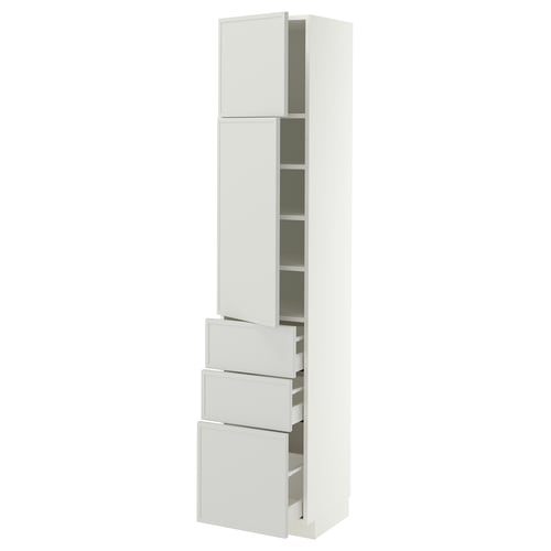 METOD / MAXIMERA Hi cab w shlvs/3 drawers/2 doors, white/Aspudden light grey, 40x41x200 cm