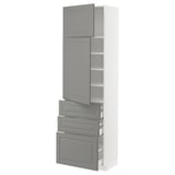 METOD / MAXIMERA Hi cab w shlvs/3 drawers/2 doors, white/Bodbyn grey, 60x41x200 cm