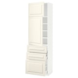 METOD / MAXIMERA Hi cab w shlvs/3 drawers/2 doors, white/Bodbyn off-white, 60x41x200 cm