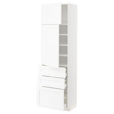 METOD / MAXIMERA Hi cab w shlvs/3 drawers/2 doors, white Enköping/white wood effect, 60x41x200 cm