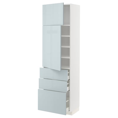METOD / MAXIMERA Hi cab w shlvs/3 drawers/2 doors, white/Kallarp light grey-blue, 60x41x200 cm