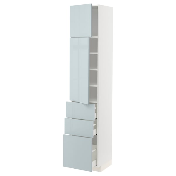 METOD / MAXIMERA Hi cab w shlvs/3 drawers/2 doors, white/Kallarp light grey-blue, 40x41x200 cm