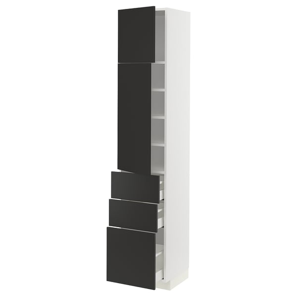 METOD / MAXIMERA Hi cab w shlvs/3 drawers/2 doors, white/Nickebo matt anthracite, 40x41x200 cm