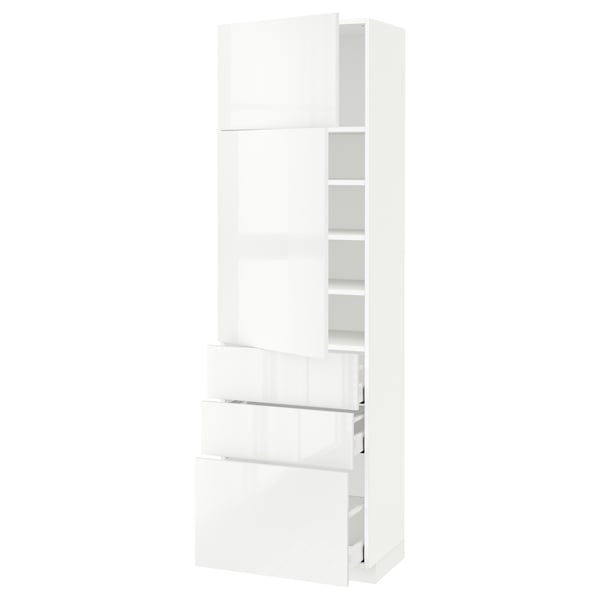 METOD / MAXIMERA Hi cab w shlvs/3 drawers/2 doors, white/Ringhult white, 60x41x200 cm