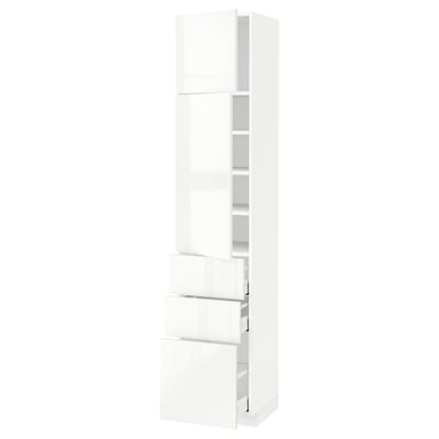 METOD / MAXIMERA Hi cab w shlvs/3 drawers/2 doors, white/Ringhult white, 40x41x200 cm