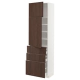 METOD / MAXIMERA Hi cab w shlvs/3 drawers/2 doors, white/Sinarp brown, 60x41x200 cm