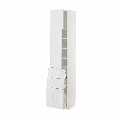 METOD / MAXIMERA Hi cab w shlvs/3 drawers/2 doors, white/Stensund white, 40x41x200 cm
