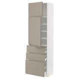 METOD / MAXIMERA Hi cab w shlvs/3 drawers/2 doors, white/Upplöv matt dark beige, 60x41x200 cm