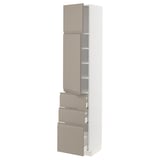 METOD / MAXIMERA Hi cab w shlvs/3 drawers/2 doors, white/Upplöv matt dark beige, 40x41x200 cm