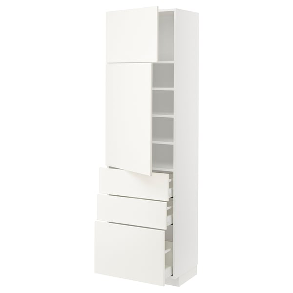 METOD / MAXIMERA Hi cab w shlvs/3 drawers/2 doors, white/Vallstena white, 60x41x200 cm