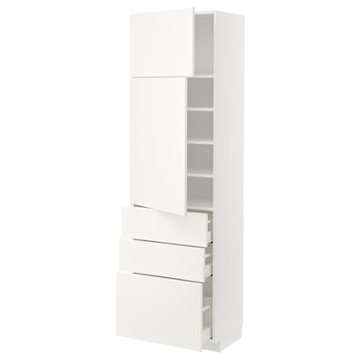 White METOD kitchen cabinet with adjustable shelves and drawers for storage.