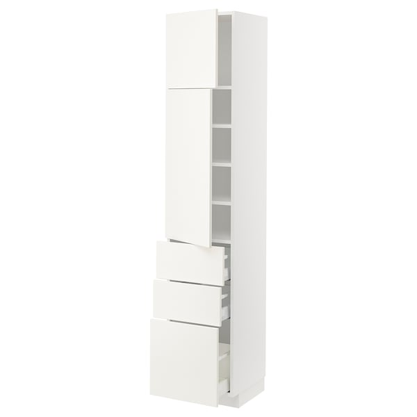 METOD / MAXIMERA Hi cab w shlvs/3 drawers/2 doors, white/Vallstena white, 40x41x200 cm