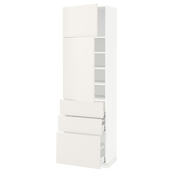 METOD / MAXIMERA Hi cab w shlvs/3 drawers/2 doors, white/Veddinge white, 60x41x200 cm