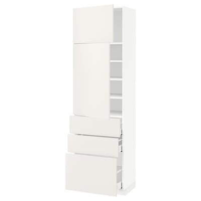 METOD / MAXIMERA Hi cab w shlvs/3 drawers/2 doors, white/Veddinge white, 60x41x200 cm