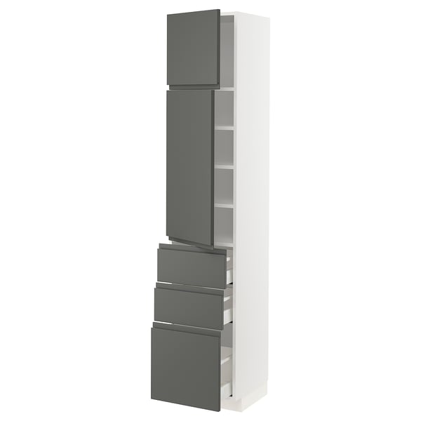 METOD / MAXIMERA Hi cab w shlvs/3 drawers/2 doors, white/Voxtorp dark grey, 40x41x200 cm