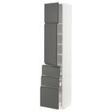 METOD / MAXIMERA Hi cab w shlvs/3 drawers/2 doors, white/Voxtorp dark grey, 40x41x200 cm