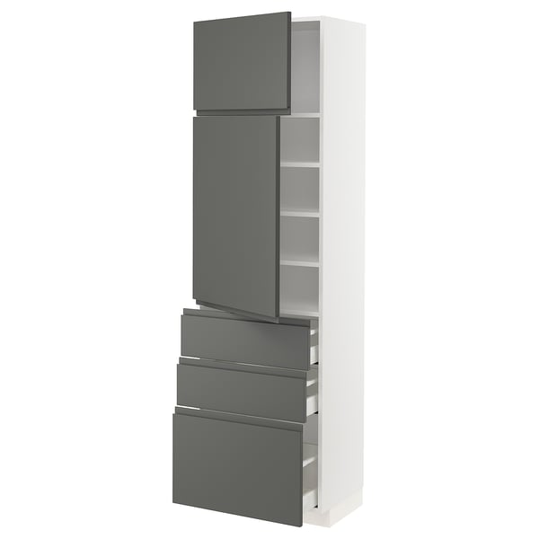 METOD / MAXIMERA Hi cab w shlvs/3 drawers/2 doors, white/Voxtorp dark grey, 60x41x200 cm