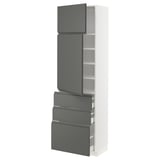 METOD / MAXIMERA Hi cab w shlvs/3 drawers/2 doors, white/Voxtorp dark grey, 60x41x200 cm