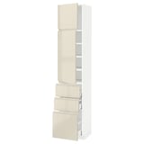 METOD / MAXIMERA Hi cab w shlvs/3 drawers/2 doors, white/Voxtorp high-gloss light beige, 40x41x200 cm