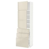 METOD / MAXIMERA Hi cab w shlvs/3 drawers/2 doors, white/Voxtorp high-gloss light beige, 60x41x200 cm