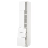METOD / MAXIMERA Hi cab w shlvs/3 drawers/2 doors, white/Voxtorp high-gloss/white, 40x41x200 cm