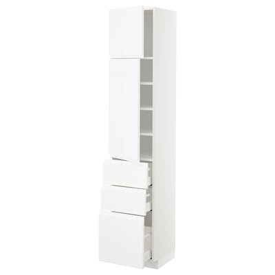 METOD / MAXIMERA Hi cab w shlvs/3 drawers/2 doors, white/Voxtorp high-gloss/white, 40x41x200 cm
