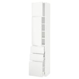 METOD / MAXIMERA Hi cab w shlvs/3 drawers/2 doors, white/Voxtorp matt white, 40x41x200 cm