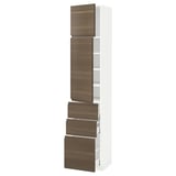 METOD / MAXIMERA Hi cab w shlvs/3 drawers/2 doors, white/Voxtorp walnut effect, 40x41x200 cm
