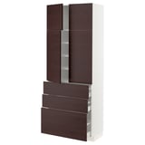 METOD / MAXIMERA Hi cab w shlvs/3drawers/4 doors, white Askersund/dark brown ash effect, 80x41x200 cm