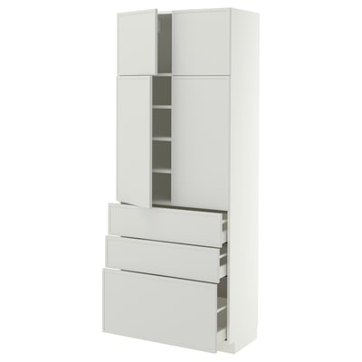 METOD / MAXIMERA Hi cab w shlvs/3drawers/4 doors, white/Aspudden light grey, 80x41x200 cm