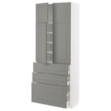 METOD / MAXIMERA Hi cab w shlvs/3drawers/4 doors, white/Bodbyn grey, 80x41x200 cm