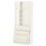 METOD / MAXIMERA Hi cab w shlvs/3drawers/4 doors, white/Bodbyn off-white, 80x41x200 cm