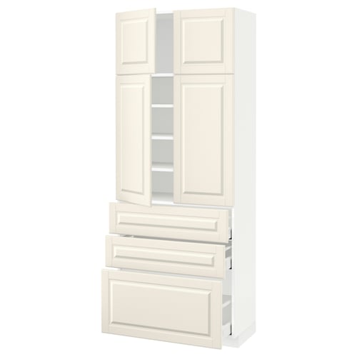 A white METOD kitchen unit with drawers and cabinets. It has a traditional design with bevelled edges.