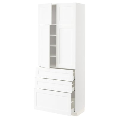 METOD / MAXIMERA Hi cab w shlvs/3drawers/4 doors, white Enköping/white wood effect, 80x41x200 cm