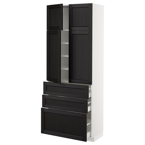 METOD kitchen unit, white & dark wood, cabinets & drawers, traditional design.