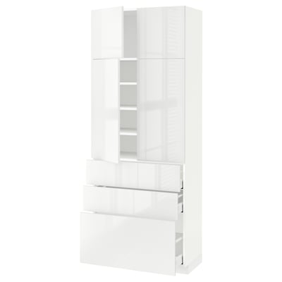 METOD / MAXIMERA Hi cab w shlvs/3drawers/4 doors, white/Ringhult white, 80x41x200 cm