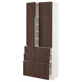 METOD / MAXIMERA Hi cab w shlvs/3drawers/4 doors, white/Sinarp brown, 80x41x200 cm