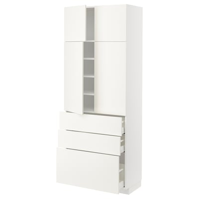 METOD / MAXIMERA Hi cab w shlvs/3drawers/4 doors, white/Vallstena white, 80x41x200 cm