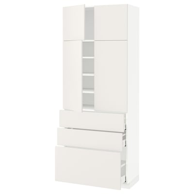 METOD / MAXIMERA Hi cab w shlvs/3drawers/4 doors, white/Veddinge white, 80x41x200 cm