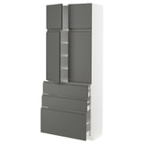 METOD / MAXIMERA Hi cab w shlvs/3drawers/4 doors, white/Voxtorp dark grey, 80x41x200 cm